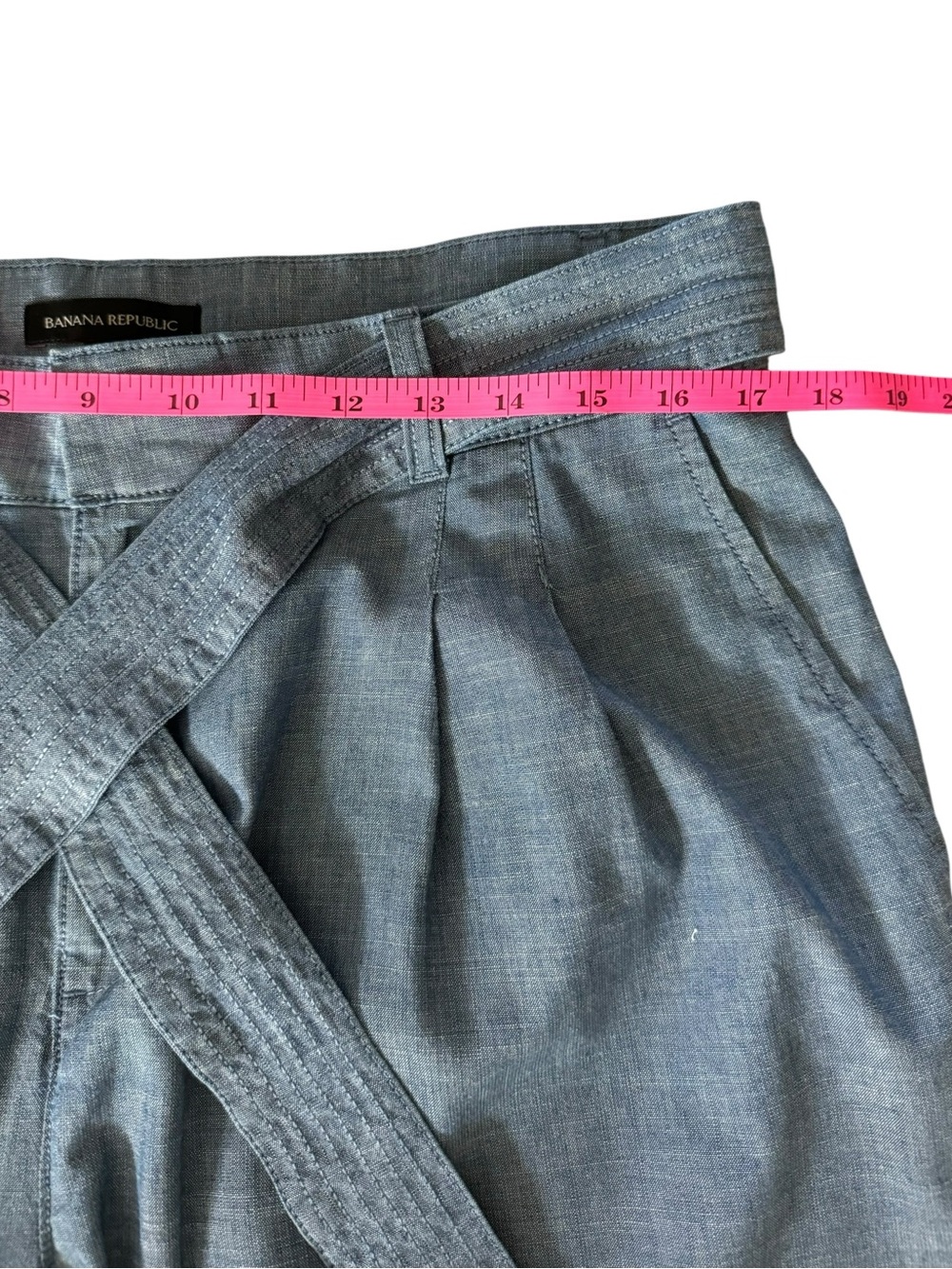 Banana Republic Chambray Wide Leg Pants Tie Waist High Rise Blue Size 10 - Picture 10 of 12